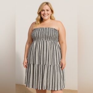 Terra & Sky Black White Striped Convertible Smocked Skirt Dress Plus Size 3X NWT